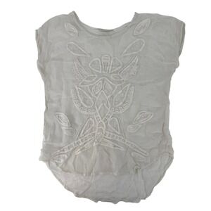 Journal Y2K Cream Cotton Blend Soutache Beaded Embroidered Cap Sleeve Blouse